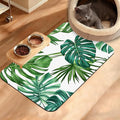 Dog Bowl Mat,Leaves Pet Feeding Mat for Floors Waterproof,Tropical Palm Absorbent Dogs Placemat for Food and Water Quick Dry Pet Cat Feeding Mats with Non Slip Bottom 16" x 24"