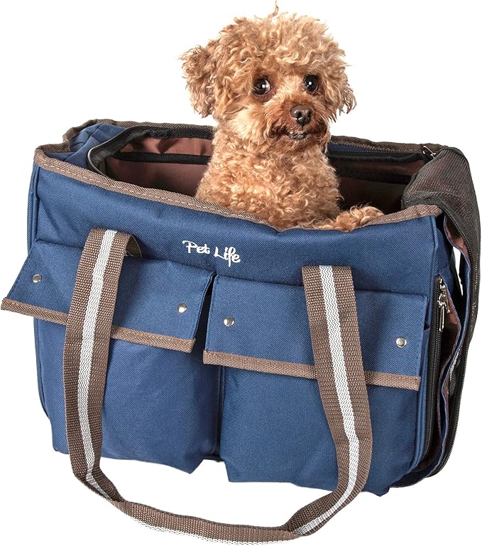 Pet Life ® Dual-Pocketed Fashion Airline Approved Pet Carrier with Included Shoulder Straps and Dual-top mesh Zippers