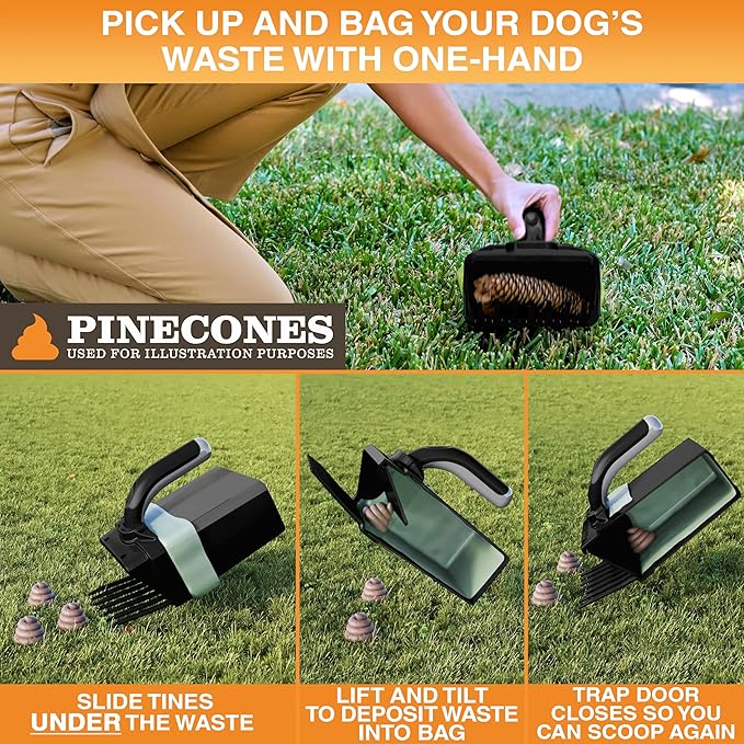 Neater Pet Brands Lift N’ Bag 2.0 Dog Pooper Scooper with Bag Attachment for Small to Large Dogs, New & Improved Design, 195 Refill Bags, Heavy Duty Dog Poop Scooper for Yard & Walks, One-Hand Use