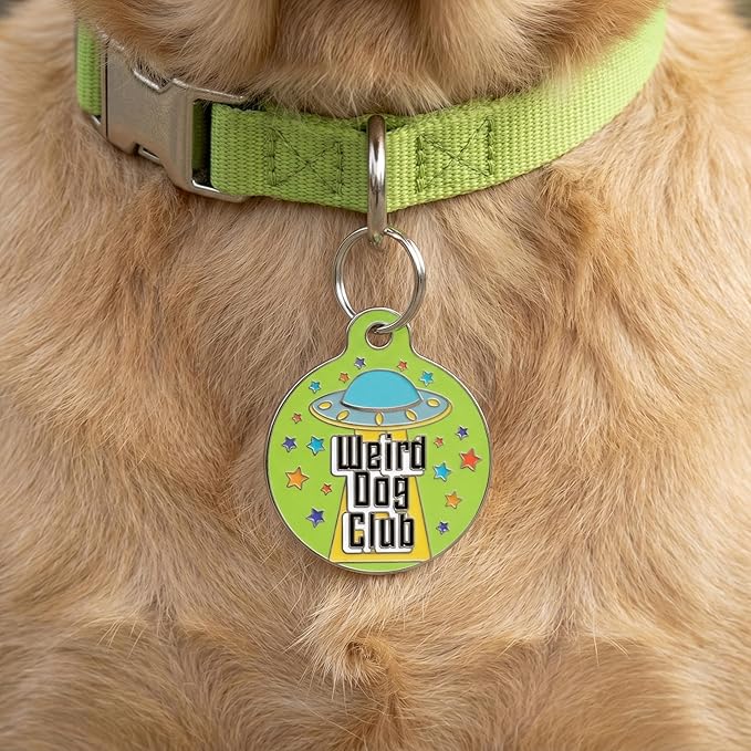 Bad Tags Personalized Dog and Cat ID Tags in 25+ Designs and 2 Sizes - 5 Lines of Custom Engraved Text - Funny Cute Personalized Pet Tags (Weird Dog Club, Large (1.25 inch))