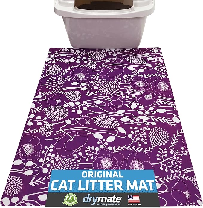 Drymate Cat Litter Box Mat, Litter Trapping Mat, Waterproof, Urine-Proof, Absorbent, Machine Washable, Soft on Paws, Contains Mess, Protects Floors, Kitten Supplies, Purple, 20x28