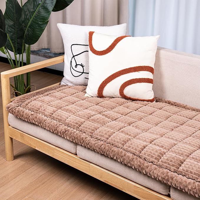 Washable Dog Couch Cover Protector, Non Slip Dog Bed Mat Machine Washable Large Blanket for Dogs, Pet Couches Covers for Sofa (Coffee, 27.6 * 82.7 '')