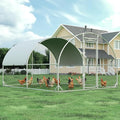 Large Metal Chicken Coop, Walk-in Chicken Run with Reinforced Wire Mesh and Anti-UV Cover, Dome Roofed Poultry Cage for Hens, Ducks and Rabbits, Outdoor Backyard Farm Pen, 9.5'W x 12.9'L x 6.3'H