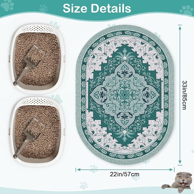 Bienbee Cat Litter Mat, 33" x 22" Large Size Litter Box Mat Rug with Non-Slip Bottom,Urine and Water Proof, Easy to Clean Cat Supplies Essentials for Indoor Kitty Kitten Floor,Green L