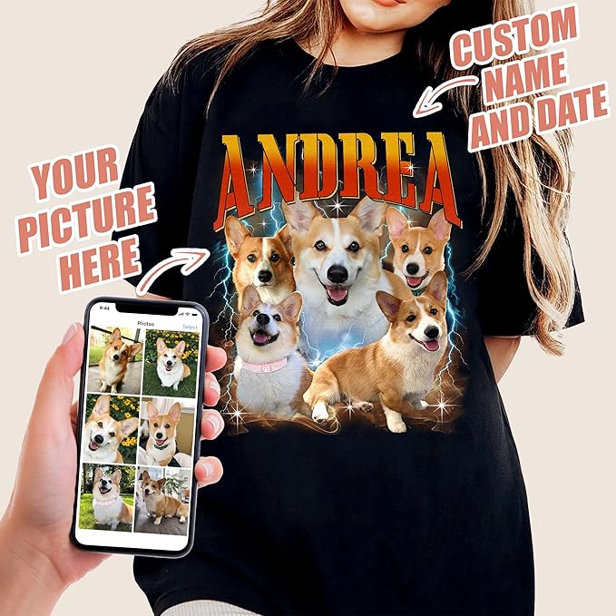 Mit & Mia Custom Your Own Bootleg Rap Shirts for Boyfriend Girlfriend Face Shirt with Photo Gift for Him Her Pet Lovers