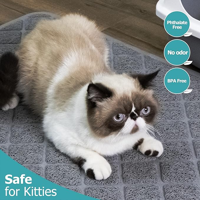 Cat Litter Mat Litter Trapping Mat, 47" x 35" Premium Durable PVC Grid Mesh with Scatter Control, Non-slip, Less Waste Cat Litter Box Mat, Soft on Kitty’s Paws, Urine Waterproof