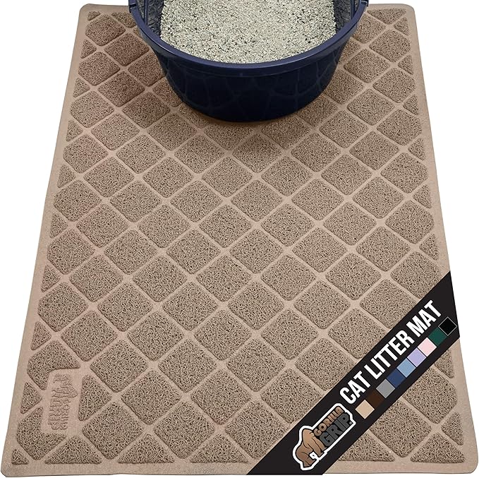 GORILLA GRIP Cat Litter Box Mat, Water Resistant, US Designed Kitty Litter Trapping Mats, Easy to Clean, Scatter Control, Less Mess and Clean Floors, Kitten Supplies for Indoor Cats, 17x11 Beige