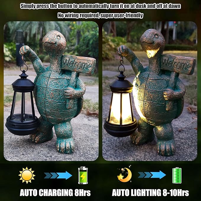 Turtle Garden Statue Outdoor Décor with Solar Lights Lantern,Turtle Solar Light Figurines Outside Decorations for Yard，Lawn ,Patio, Balcony, Unique Housewarming Gifts