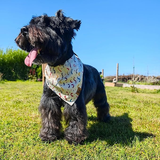 Birthday Dog Bandana for Medium Large Dog, Navy Blue Sprinkle Cake Design, Reversible Soft Breathable Adjustable Scarf Party Outfit Gift Boy Girl Accessory FW3