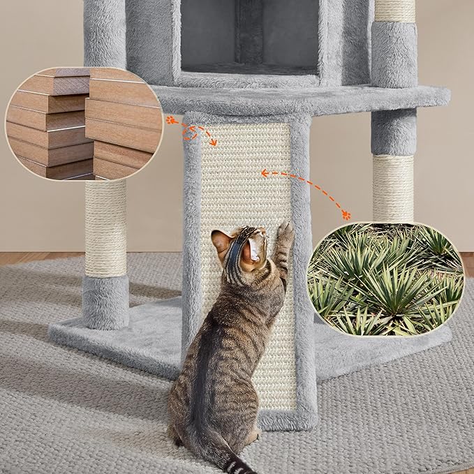 Yaheetech Cat Tree, 42in Cat Tower for Indoor Cats, Pet House with Large Perch & Scratching Posts & Cozy Condo & Scratching Ramp, Cat Activity Center Furniture, Light Gray