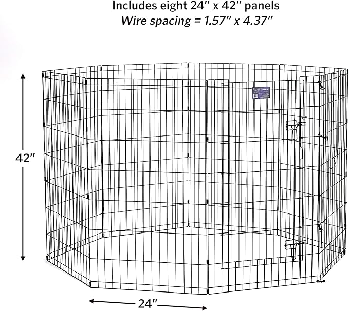 MidWest Homes for Pets Folding Metal Dog Exercise Pen, Indoor/Outdoor Playpen with Secure Door, Provides 16 Sq Feet of Play Space, 42-Inches Tall, Black E-Coated