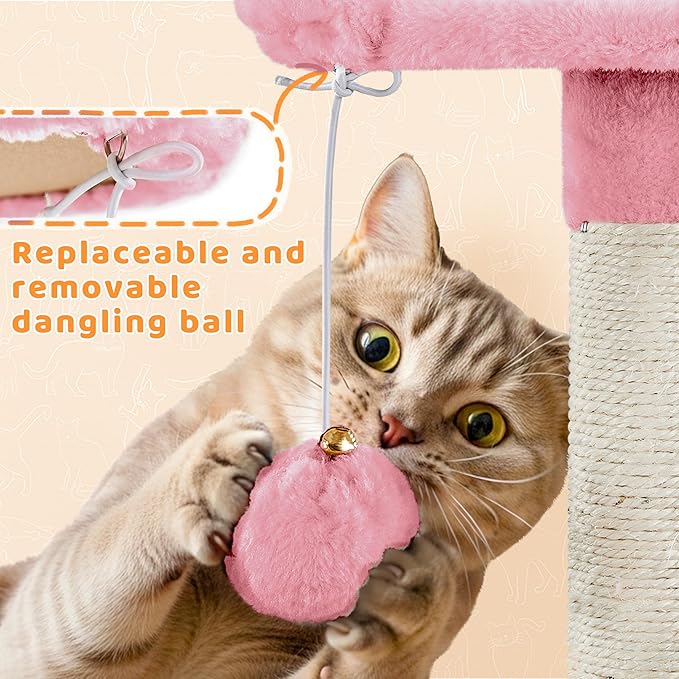 Yaheetech Cat Tree, 82.5in Super Tall Tower w/Cute Top Perches, Scratching Posts, 2-in-1 Ramps, Cozy Basket, Extra Large Condo for Indoor Kittens, Pink