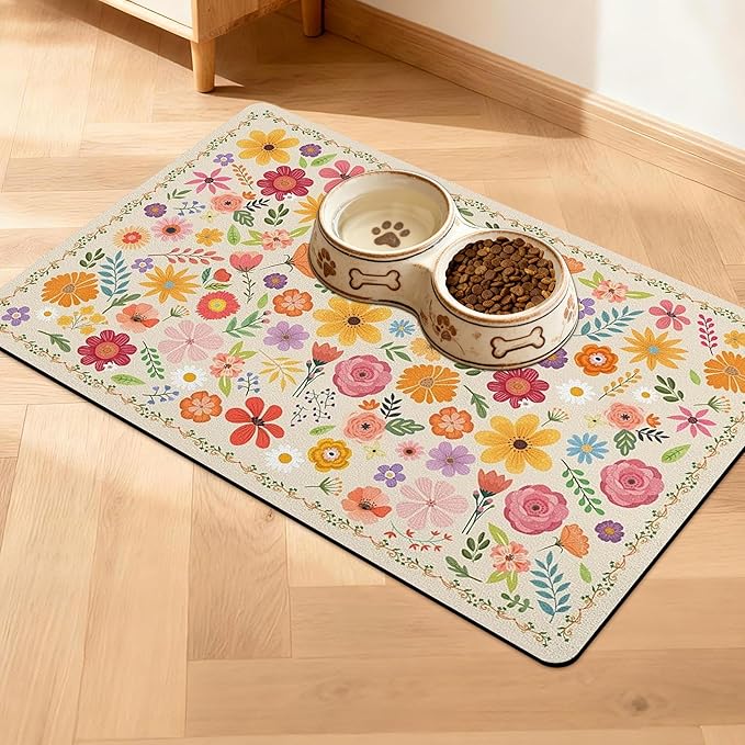 Pet Feeding Mat for Floors Waterproof Dog Mat for Food and Water Absorbent Quick Dry Non Slip mat for Cat Bowls