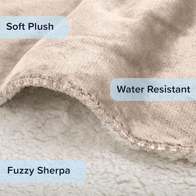 PETMAKER Dog Blanket - 80x100in Reversible Sherpa Blanket - Throw Blankets for Bed, Couch, Crate, or Car - Machine Washable Puppy Essentials (Tan)