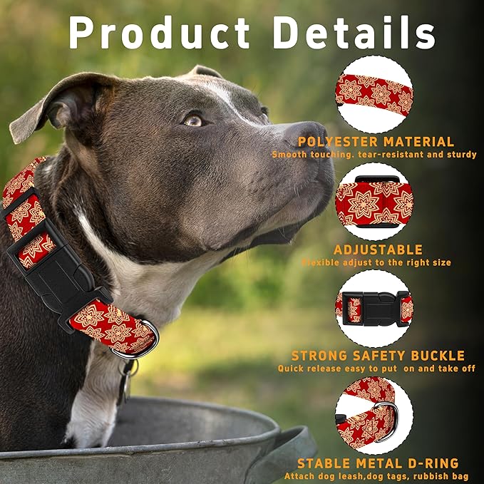 Dog Collar, Classical Indian Spirit Boys Girls Puppy Collar for Small Medium Large Dogs, Adjustable Soft Indian Pet Collar with Safety Buckle for Male Females(Red,XL)