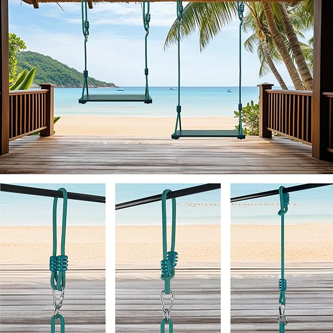 Wooden Swing Seat, Nostalgic Outdoor Wood Swing for Kids Adults, Tree Straps Set Accessories for Backyard Patio Garden Playground (Green)