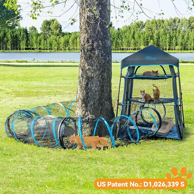 Cat Enclosure Kitten and Cat Tower Tent for Indoor and Outdoor,3 Tier Cat Cage Inside, X-Large Outdoor Catio,Portable and Foldable,Two Doors Design can Assemble More Shapes (Patented)