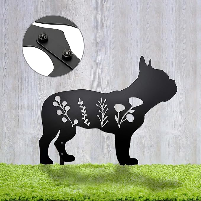 Dog Garden Stake - Unique Gift for Dog Lovers, Black Metal Outdoor Decor, Durable Yard Art Statue (French Bulldog)