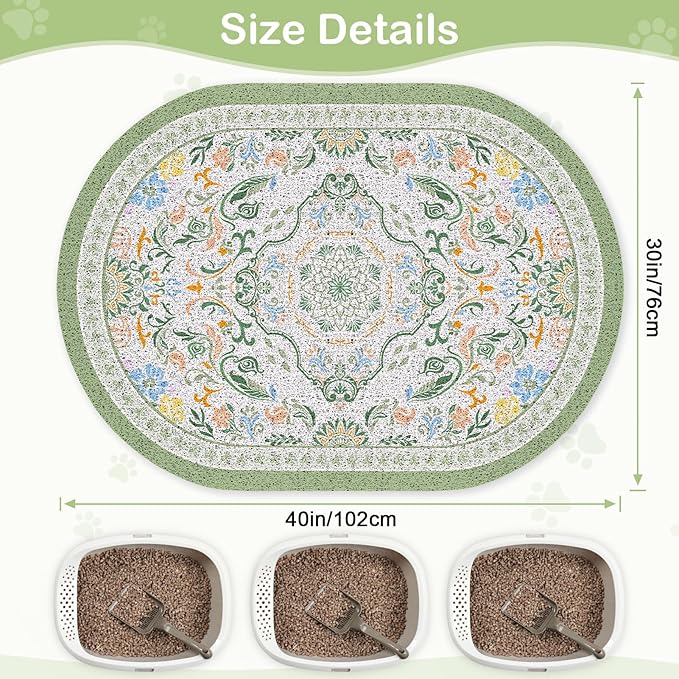 Bienbee Cat Litter Mat, 40" x 30" Jumbo Size Litter Box Mat Rug with Non-Slip Bottom, Urine and Water Proof, Easy to Clean Cat Supplies Essentials for Indoor Kitty Kitten Floor,Bean-Green XL