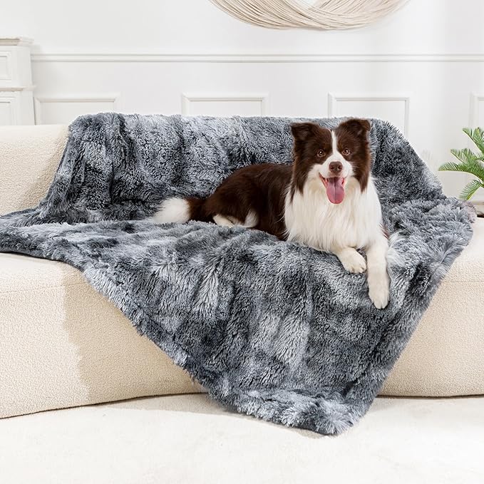 gogobunny Waterproof Dog Blanket for Couch & Furniture Protection - Super Soft Reversible Throw for Large Dogs & Cats, Calming Washable Fur & Sherpa Pet Blanket (40x50 Inch, Tie-dye Grey)