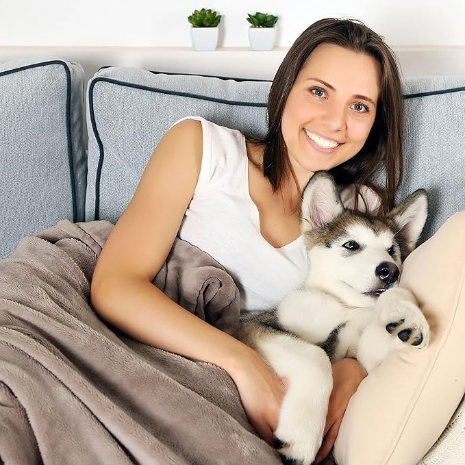 PETMAKER Pet Blanket - Reversible Waterproof Plaid Throw Protects Couch, Car, and Bed from Spills, Stains, or Fur - Dog and Cat Blankets (Gray) (Pack of 2)
