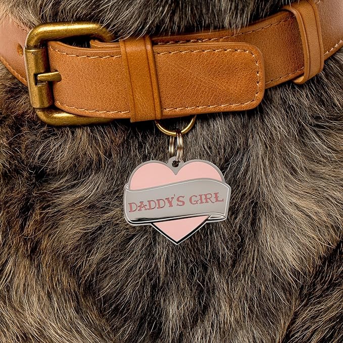 Two Tails Pet Company Personalized 'Daddy's Girl' Pet ID Tag & Collar Charm - Custom Engraved Dog Tags for Pets - Luxury Brass, Gold Plating