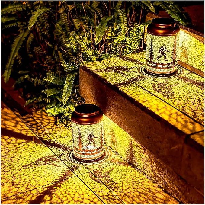 Bigfoot Solar Lanterns Outdoor Hanging Waterproof Solar Lights Big Foot Sasquatch Gifts for Men Women Metal Decorative LED Lanterns for Outside, Patio, Landscape, Yard Decor, Garden Decorations