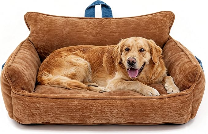 Orthopedic Dog Bed with Memory Foam, Washable Plush Pet Bed for Small, Medium & Large Dogs, Cozy Bolster Crate Dog Bed for Joint Support & Comfort.(Orange)