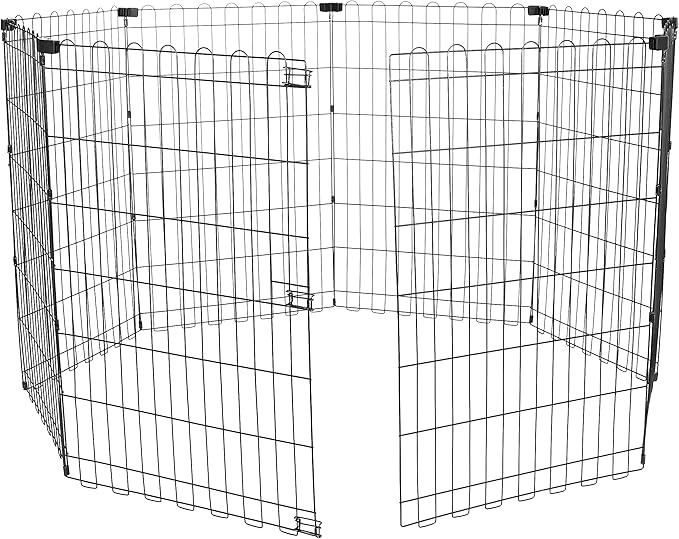 Amazon Basics Portable Foldable Octagonal Metal Exercise Dog Playpen, Indoor/Outdoor Pet Fence, No Door, 8 Panels, Medium, 60 x 60 x 36 inches, Black