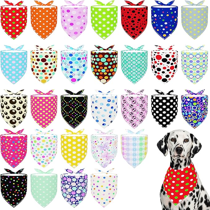30 Pack Large Polka Dot Dog Bandanas Stitch Dog Bandana Bulk Reversible Print One Side XXL Polyester Scarves Party Grooming L