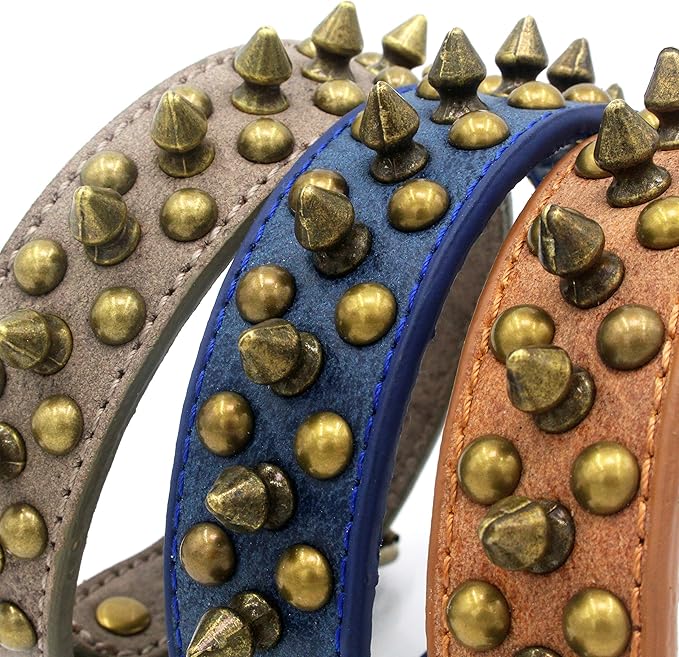 Spiked Dog Collar Soft Pu Leather Mushrooms Rivet Spike Studded Puppy Adjustable Pet Collars for Small Breeds (M, Grey1)
