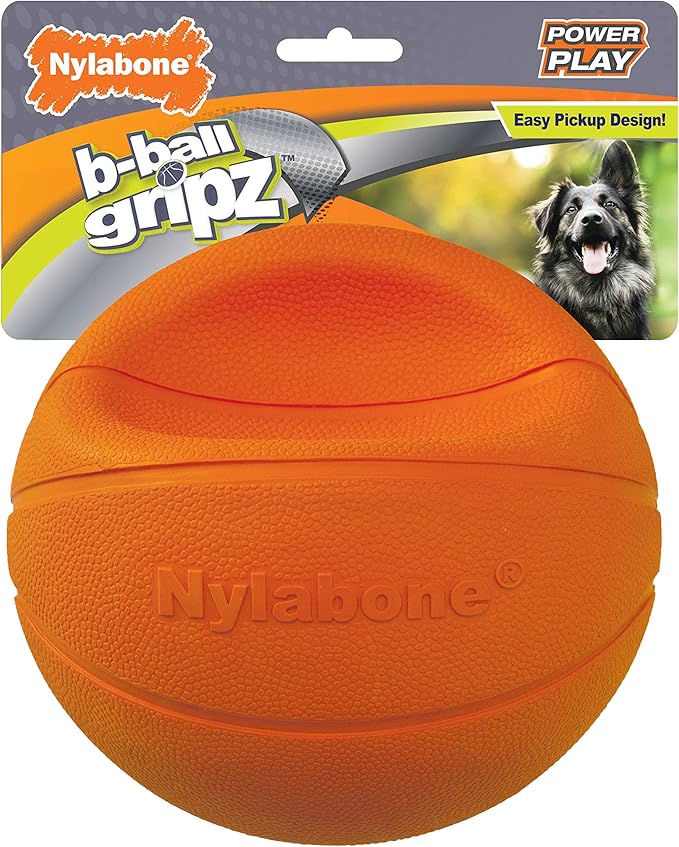 Nylabone Power Play Gripz Felt Basketball Rubber Fetch Toy, Squeaky Ball for Dogs, Large (1 Count)