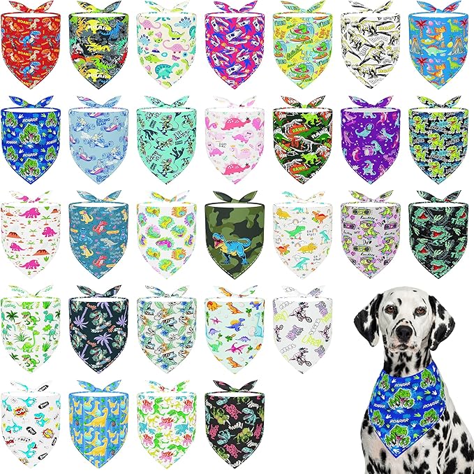 30 Pack Large Dinosaurs Dog Bandanas Stitch Dog Bandana Bulk Reversible Print One Side XXL Polyester Scarves Party Grooming L