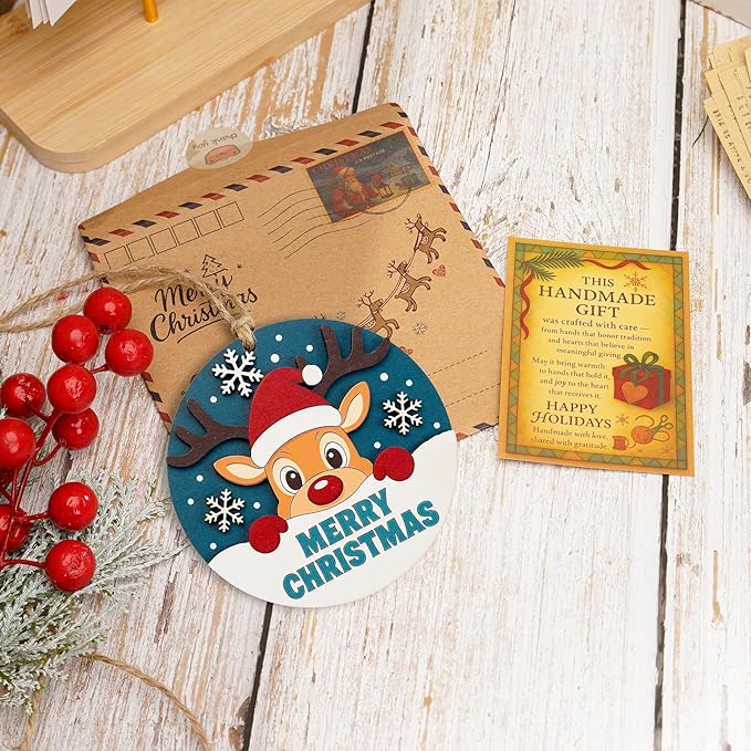 Merry Christmas Ornament, Funny Rustic Christmas Ornament, Cute Reindeer Ornaments, Wooden Holiday Decor, Adorable Reindeer Christmas Tree Hanging, Rustic Merry Gift Idea For Friends Family 2025