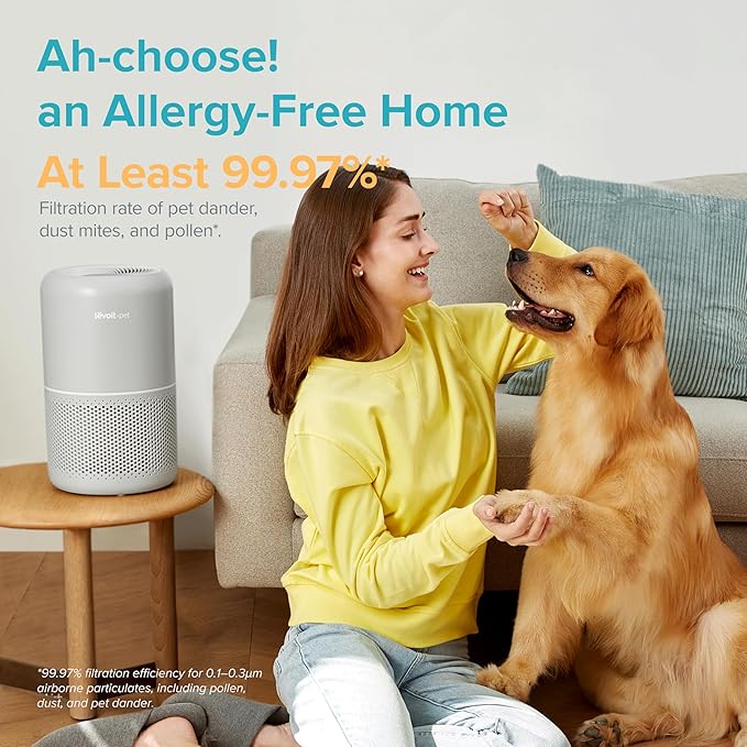 LEVOIT Air Purifier for Pets, Home, Large Rooms, and Bedrooms, HEPA Sleep Mode, AHAM VERIFIDE, Efficient Filter for Pet Dander, Odors, Captures Smoke, Dust, Mold, Pollen, Pet Lock, Core P350-P, Grey