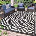 GENIMO Outdoor Rug for Patio Clearance,9'x12' Waterproof Large Mat,Reversible Plastic Camping Rugs,Rv,Porch,Deck,Camper,Balcony,Backyard,Black & White