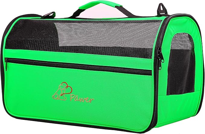 Pawer 18” x 10” x 10”Soft-Sided Foldable Airline Approved Pet Carrier for Cat, Puppy and Small Dog, Washable 600D Oxford Fabric, with Handle and Strap for Carry, Multiple Colors Available