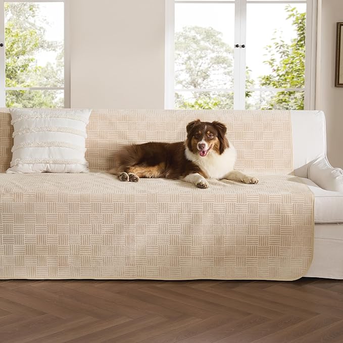 Bedsure Waterproof Couch Cover for Dogs Washable - Waterproof Blanket for Large Dogs Couch Sofa Bed Cozy, Lightweight Furniture Protector for Pet Cat Quick Drying, Sandy Tan, 52x82IN