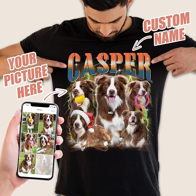 H-DEWALL Custom Shirts Custom Bootleg Rap Shirt for Him Custom Face Shirt with Photo Pet Custom Tees Gift for Dog Cat Lover