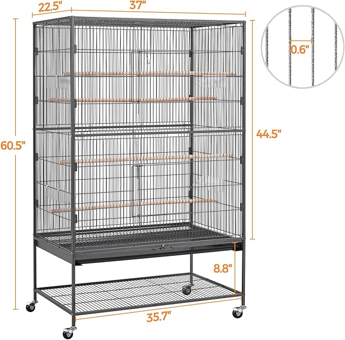 Topeakmart X-Large Parrot Cage Bird Cage with Rolling Stand for Medium Birds Cockatiels Quaker Green Cheek Sun Conure African Grey, 60.5inch