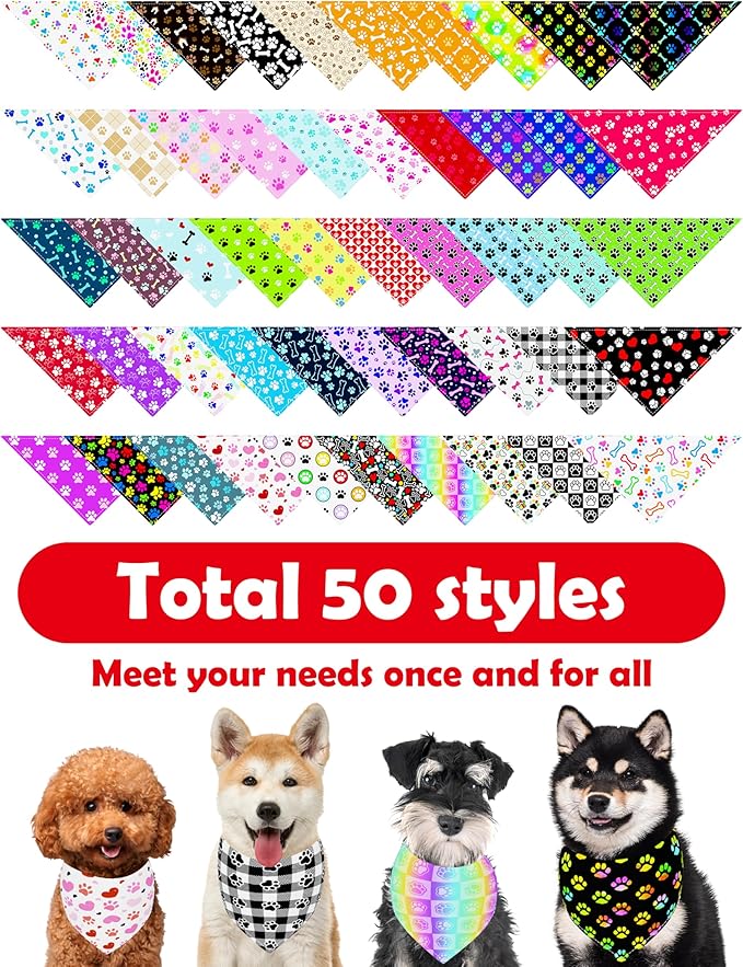 PET SHOW 50 Pack Paw Pattern Small Dog Bandanas Bulk XS Washable Puppy Girl Boy Triangle Bibs Kerchief Set Cats Scarves Pet Grooming Accessories