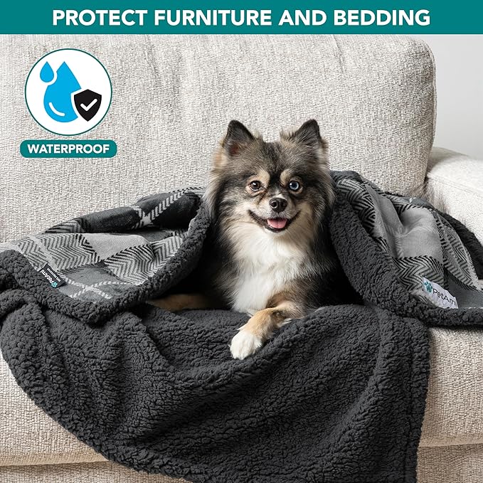 PetAmi Waterproof Dog Blanket for Medium Large Dog Puppy Cat Throw for Couch Cover Leakproof Protection, Sherpa Fleece, Reversible Soft Washable 60x40 Wine Red
