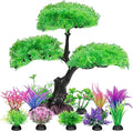 Ameliade Aquarium Artificial Plastic Plants Decoration, Aquarium Tree Decor Set, Goldfish Betta Fish Tank Decorations Hides Accessories (Green)