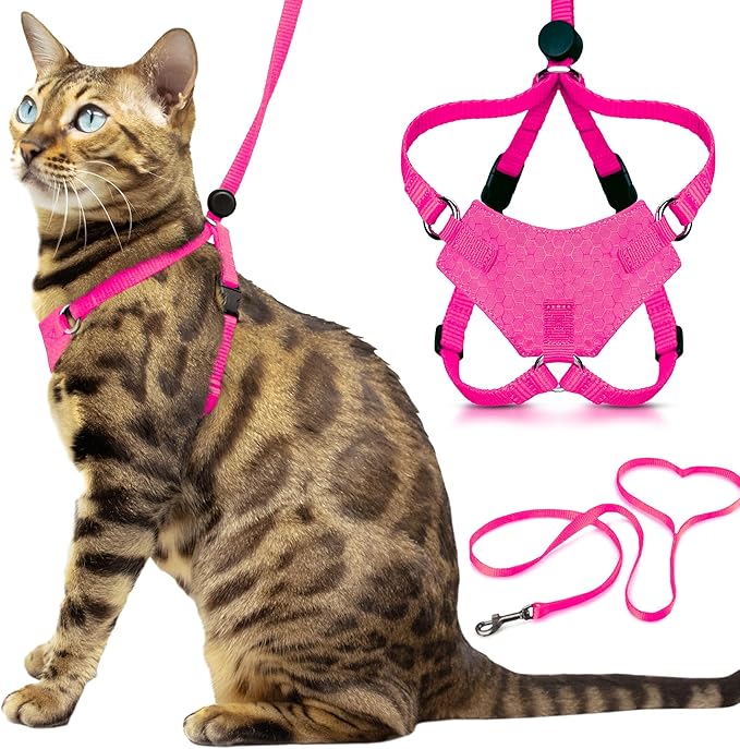 Houdini™ Escape Proof Cat Harness and Leash Set by OutdoorBengal – Tactical Vest for Walking – Comfy, Adjustable and Lightweight - Houdini Cat Harness Escape Proof for Cats + Cat Leash (Pink, M)