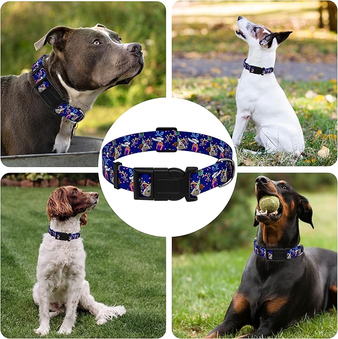 Dog Collar, Classical Birthday Gift Boys Girls Puppy Collar for Small Medium Large Dogs, Adjustable Soft Pet Collar with Safety Buckle for Male Females(Purple Birthday, S)