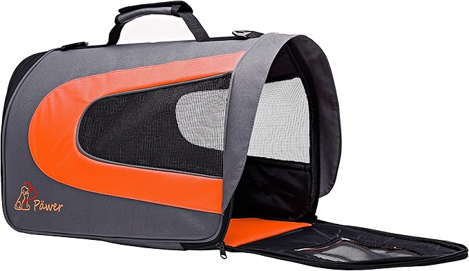 Pawer 18” x 11”x 11” Soft-Sided Foldable Airline Approved Pet Carrier for Cat, Puppy and Small Dog, Washable 600D Oxford Fabric, with Handle and Strap for Carry, Multiple Colors Available