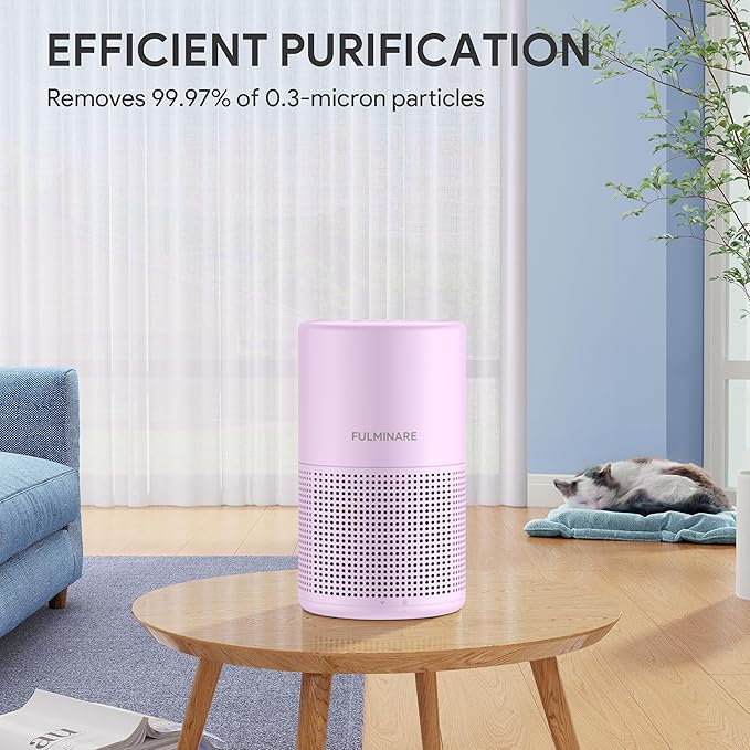 FULMINARE Air Purifiers for Home Bedroom H13 HEPA Air Purifier, 3 Speeds, Timer, 24dB, Small Mini Air Purifier with Night Light, Purple