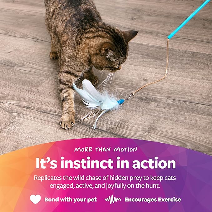 SmartyKat Frisky Flyer Feather Wand Cat Toy, Extendable Up to 24" - Blue, One Size