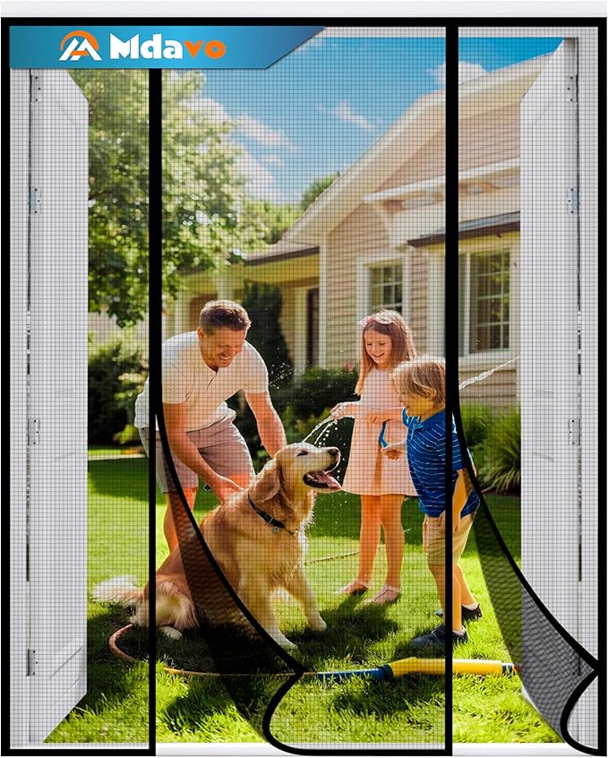 Double Door Fiberglass Magnetic Screen Door，Screen Door Mesh，Keep Bugs Out, Heavy-Duty Mesh Curtain,Pet and Kid Friendly, Works with Front Doors, Sliding Doors（74x80 Inch
