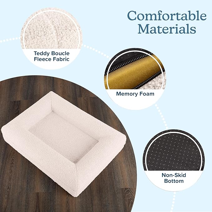 PETMAKER Orthopedic Pet Bed - 26in Small Dog Bed with Supportive Bolster, Nonslip Bottom, and Removable Washable Cover - Memory Foam Puppy Bed for Small Dogs and Cats - Dog Products (Cream)